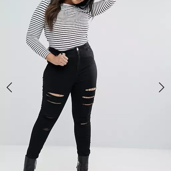 Asos Curve High Rise Ripped Skinny Jeans - Picture 1 of 9